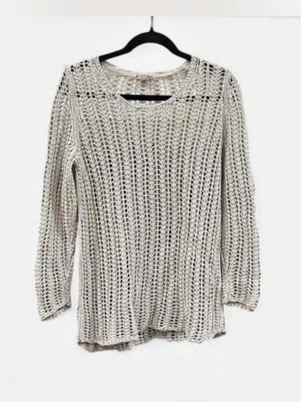 Y2K J. Jill Open Knit Crewneck Sweater top Gray cottagecore bohemian coastal M